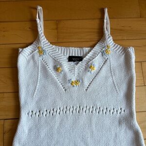 VICI Knit Dress w Yellow Blue Flower Accents Adjustable Staps Size: Large NWOT